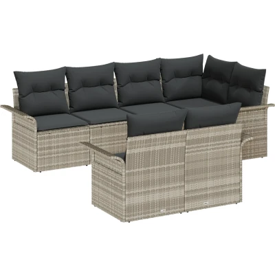 Afbeelding van vidaXL 7 delige Tuinsalonset met Kussens Lichtgrijs Poly Rattan, 2 Zits Tuinsalon Opbergruimte &amp; Rattan