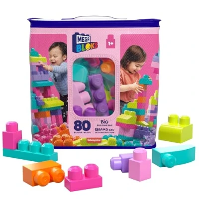 Afbeelding van Mega Bloks 80 delige bouwset met roze ecologische tas, babyspeelgoed + 1 jaar (Mattel DCH62)