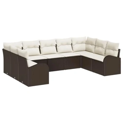 Afbeelding van vidaXL 9 delige tuinsofa set met kussens bruin poly rattan