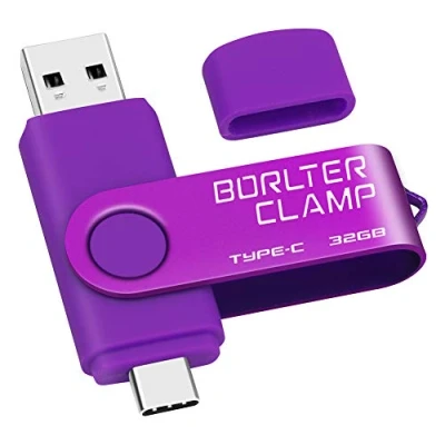 Afbeelding van 32GB Type C USB stick, BorlterClamp 3.0 Geheugenstick 2 in 1 OTG Flashstation voor Android Smartphones Samsung S10/S9/S8/Note 9, LG, Huawei, enz., Tablets en Computer (Paars)