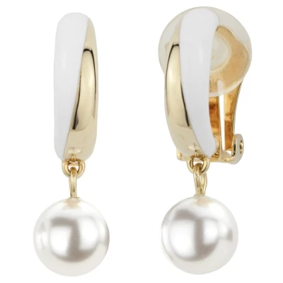 Afbeelding van Traveller Clip Oorbellen Oorhangers Dames Goudkleurig &amp; Wit Parels Verguld 114248