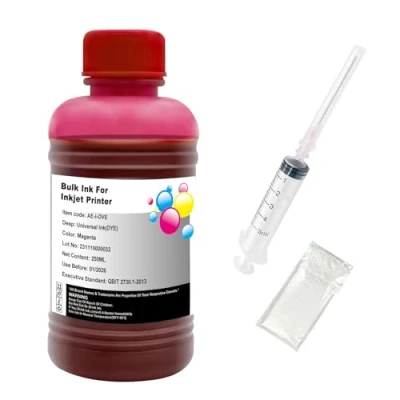 Afbeelding van Hallosun 250 ml magenta navulinkt compatibel met HP Canon Epson Brother Lexmark Printer navulbare inktpatronen CISS CIS System, 1 spuit, handschoen