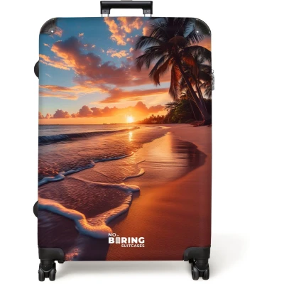 Afbeelding van NoBoringSuitcases.com® Koffer groot Reiskoffer lichtgewicht Strand bij zonsondergang Rolkoffer met 4 wielen Grote trolley XL 98 liter bagage
