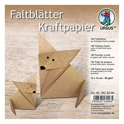 Afbeelding van Ursus 3425500 vouwbladen kraftpapier, ca. 15 x cm, van natron 80 g/m², 100 vellen, geribbeld, voor kleine en grote origami kunstenaars, ideaal creatieve knutselwerk