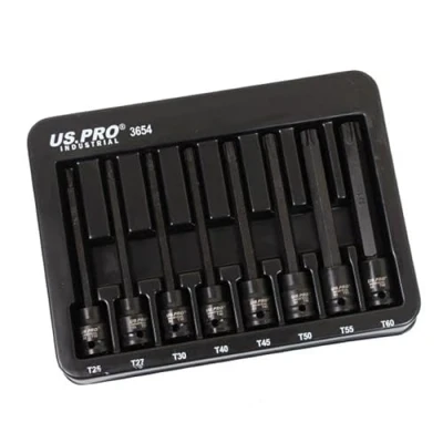 Afbeelding van US PRO Industrial 8st 3/8&quot; DR Extra Lange Impact Star Torx Bit Socket Set T25 T60 3654
