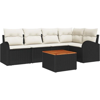 Afbeelding van vidaXL 6 delige Tuin Sofa Set met Kussens Zwart Poly Rattan Acacia
