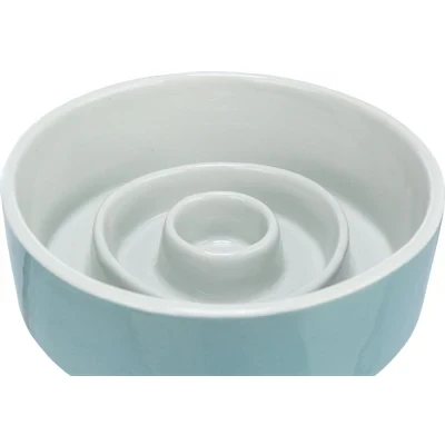 Afbeelding van Trixie Voerbak Slowfeeding Keramiek Grijs / Blauw 14X14 CM 450 ML (410413)