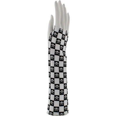Afbeelding van Zac&#039;s Alter Ego White Long Checkered with Skull &amp; Crossbones Vingerloze handschoenen Wit/Zwart