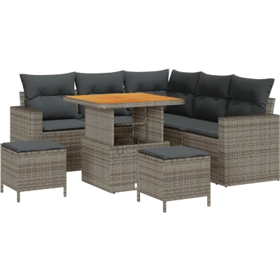 Afbeelding van vidaXL 8 Delige Tuin Sofa Set met Kussens Grijs Poly Riet Acacia