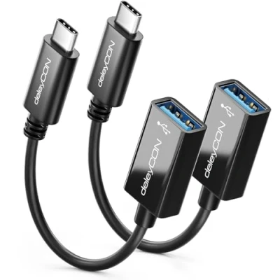 Afbeelding van deleyCON 2 Stuk USB C naar OTG Adapterkabel 17cm 5 Gbit/s Mobile Adapter Thunderbolt 3/4 3.0 Compatibel met IPhone 15 Pro Max MacBook Air 2023 IPad Mini iMac Surface