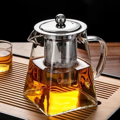 Afbeelding van YUEMING 550 ml Theepot,Glazen Theepot met Zeef Roestvrij Staal, Hittebestendige voor Thee en Koffie, Geschikt Nieuwe Smaken van Theeliefhebbers (550 ml)