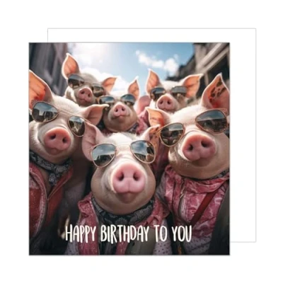Afbeelding van Edition Seidel Premium vierkante verjaardagskaart met envelop. Wenskaart Happy Birthday Billet dier kaart man vrouw coole varkens humor grappig (GQ169 SW024)