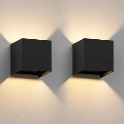 Afbeelding van ledscom.de 2 x CUBEL wandlamp voor buiten, IP65, up/downlight, mat zwart, hoekig, 1x G9 max. 10W