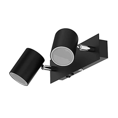 Afbeelding van ledscom.de Wandspot WAIKA, tweelamps, met schakelaar, zwart mat, incl. LED GU10 lampen elk 450lm warmwit