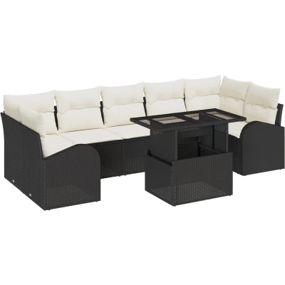 Afbeelding van vidaXL 8 delige tuinsofa set met kussens zwarte poly rattan