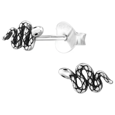 Afbeelding van JoyS Zilveren slang oorbellen 4 x 8 mm geoxideerd oorknopjes sterling zilver 925