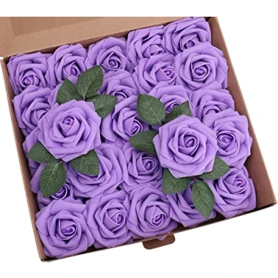 Afbeelding van PIQIUQIU 25 stuks kunstbloemen, rozenkoppen, namaakbloemen voor verjaardagsdecoratie, bruiloftsdecoratie, feestdecoratie (paars)