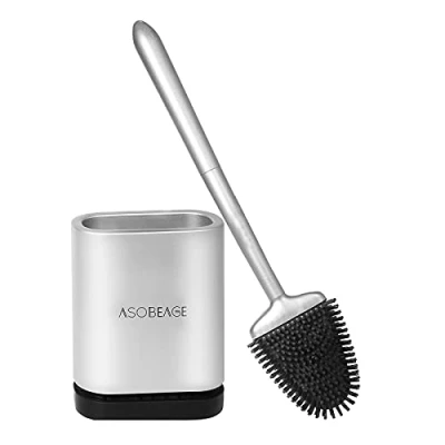 Afbeelding van ASOBEAGE Toiletborstel, wc borstel en houder, toiletborstels voor badkamer met sneldrogende houderset (zilver)