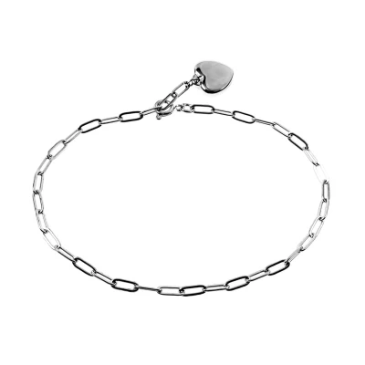 Afbeelding van Armband Dames RVS Paperclip Schakelsarmband met Hart Hanger Verstelbaar