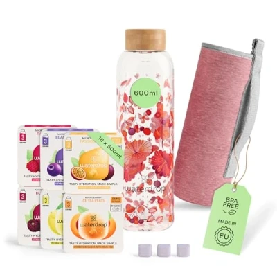 Afbeelding van waterdrop® Starterset Glas Relax Melange 1 drinkfles 600 ml + 18 Microdrink bruistabletten