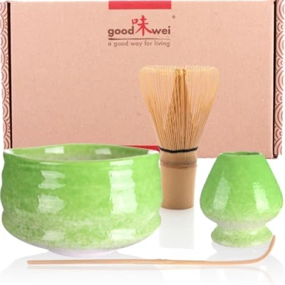 Afbeelding van Matcha Set Japanse Theeset Ceremonie Kit met hoogwardige Schaal, Matchaklopper en Chasen Houder (80, Midori)