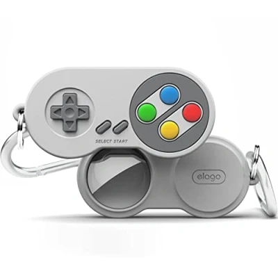 Afbeelding van elago W5 Case sleutelhanger compatibel met Apple AirTags valbescherming, karabijnhaak, klassieke handheld gaming console ontwerp (Track honden, sleutels) Traceerapparaat niet inbegrepen (Grijs)