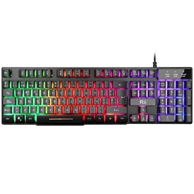 Afbeelding van Rii RK100 Plus Gaming toetsenbord met achtergrondverlichting, 7 kleuren, regenboog led, mechanisch gevoel. USB kabel, Spaanse QWERTY lay out