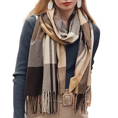 Afbeelding van Bakicey damessjaal XXL warme, zachte gebreide, geruit, winter, herfst, wol, beschermend, halsdoek, poncho, cape, C