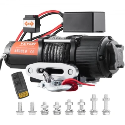 Afbeelding van VEVOR Elektrische lier 12V 4500lbs/2041kg Off Road Motor Winch Cable Pull Nylon kabel met draadloze afstandsbediening Zwart Ideaal
