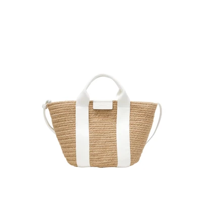 Afbeelding van Marc O&#039;Polo Handtas Schoudertas Meria Shopper White Cotton Lichtbruin