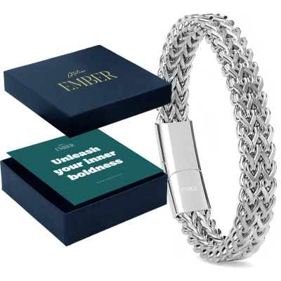 Afbeelding van Atelier EMBER Handgemaakte Zilveren RVS Schakel Armband Heren Inner Boldness 20 CM + 1,5 Luxe Sieradendoos Cadeauset Origineel Cadeau voor Mannen Verjaardag, Papa, Vriend, Vader, Opa Geschenkset Giftset