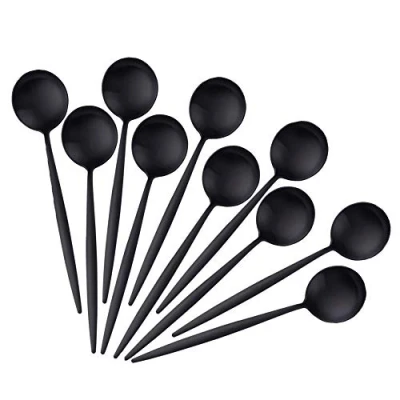 Afbeelding van BISDA RUN 10 cm Espressolepels Roestvrij Staal Set van Mini Theelepels voor Koffie Suiker Dessertlepels Cappuccino Mat Zwart