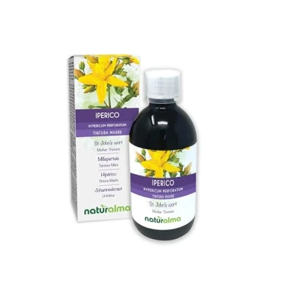 Afbeelding van Sint janskruid (Hypericum perforatum) kruid met bloemen Alcoholvrije moedertinctuur Naturalma Vloeibaar extract druppels 500 ml Voedingssupplement Veganistisch