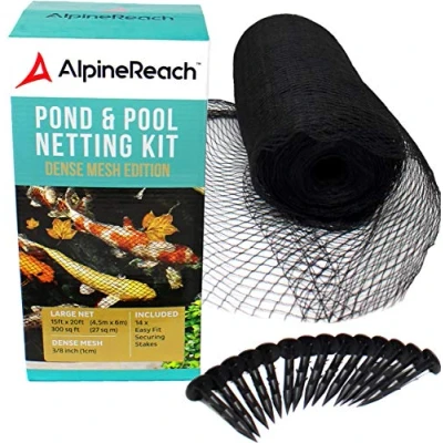 Afbeelding van AlpineReach 4,5m x 6m Vijvernet zwart koi Pond Netting Heavy Duty fijn gaas net cover voor bladeren beschermt vis tegen blauwe reiger vogels katten roofdieren UV bescherming herbruikbaar
