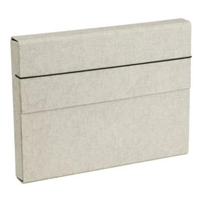 Afbeelding van Bigso Box of Sweden OLOF A4 map met elastiek, aktetas van vezelplaat en papier in linnenlook, extra ruime verzamelmap voor documenten, enz., beige