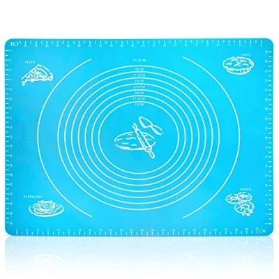 Afbeelding van Belmalia XXL Siliconen Bakmat 50 x 40 cm met Meetmaten voor Pizza, Gebak, Suikerdeeg, Blauw
