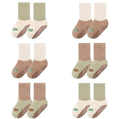 Afbeelding van FedMois 6 paar Baby kinderen winter sokken met anti slip grip dikke thermische sokken, dinosaurus, 0 1 jaar