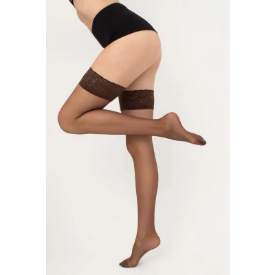 Afbeelding van GIULIA Hold Up Kousen Emotion 20 Stay Stockings Kanten Boord Zelf Ophoudend Den XL/XXL Cappuccino