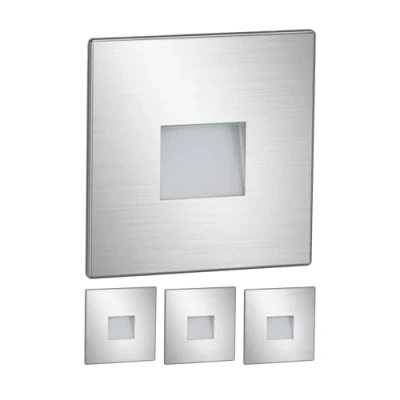 Afbeelding van ledscom.de 4 LED traplamp/inbouw wandlamp FOW voor binnen en buiten, downlight, hoekig, roestvrij staal, 85 x 85mm, warm wit