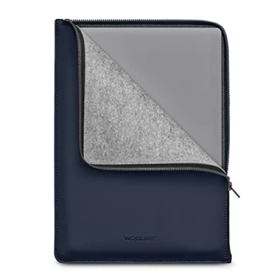 Afbeelding van WOOLNUT Folio hoes voor MacBook Pro 13/14 en Air 13 YKK premium rits mat PU, gerecycled PET Op maat gemaakte pasvorm Scandinavisch ontwerp, compatibel met 13,6 inch blauw