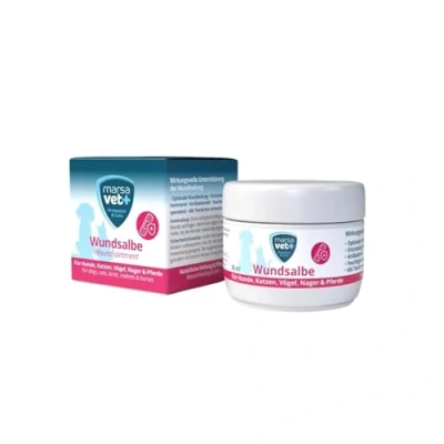 Afbeelding van Marsavet+ 30ml wondzalf voor honden, katten, vogels, knaagdieren, paarden en meer. Zink, propolis, hyaluron D panthenol bevordert de genezing voorkomt huidontstekingen. Premium kwaliteit.