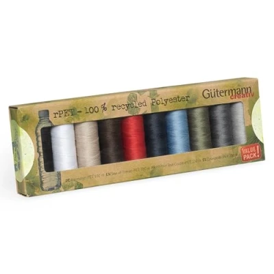 Afbeelding van Gutermann Creativ Allesnaaigaren rPET 100% gerecycled polyester, 100 m 10 spoelen, hand en machinaal naaien, universeel, populaire kleuren