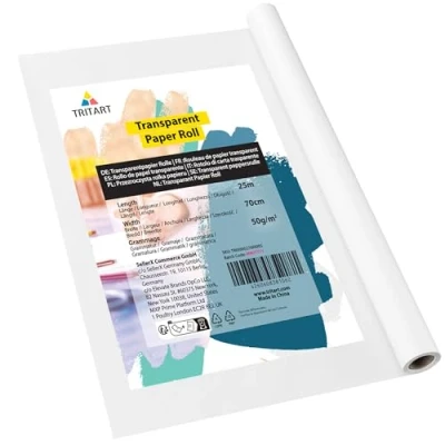 Afbeelding van Tritart transparant tekenpapier rol van 70 cm x 25 m Overtrekpapier voor schetsen Patroonpapier architecten of kleermakers Papier 50 gsm