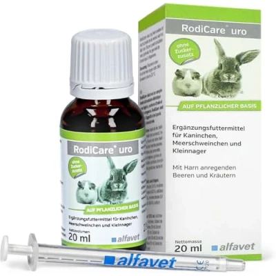 Afbeelding van Alfavet Rodicare Uro Eenheid: 20ml Aanvullende Voer Voor Konijnen, Cavia&#039;s En Kleine Knaagdieren Met Urine Stimulerende Bessen Kruiden 20 ml (1er pack) K.A.