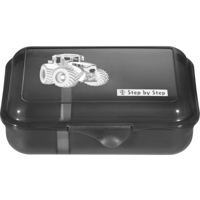 Afbeelding van Step by Lunchbox Tractor Freddy, zwart, met scheidingswand en kliksluiting, vaatwasmachinebestendig, BPA vrij, voor school kleuterschool, jongens, 0,9 liter