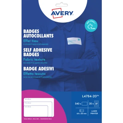 Afbeelding van Naambadge etiket Avery L4784 20 63.5x29.6mm zk 540stuks