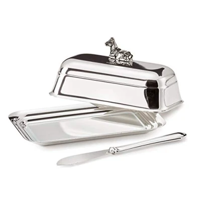 Afbeelding van EDZARD koe botervloot, met glasplaat, verzilverd, hoogglans gepolijst, 8 x 13 cm, bijpassend botermes