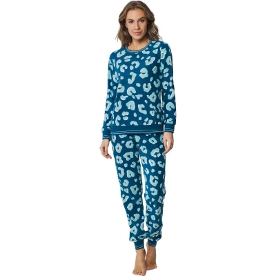 Afbeelding van Warme fleece pyjama panterprint Rebelle Blauw Maat 42