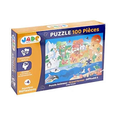 Afbeelding van J.A.D.E Dierenpuzzel Educatief Spel Eerste Denkwerk 053317 100 Stukjes Multicolor Karton Frans Design Kinderspel Kinderpuzzel Jade 50 cm x 36 Vanaf 4 Jaar