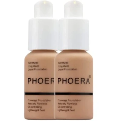 Afbeelding van Glamza Phoera foundation volledige dekking make up set 24 uur langdurige olie controle zachte gladde matte vlekkeloze concealer crème Inc x2 30ml &amp; siliconen blender spons (105 zand)